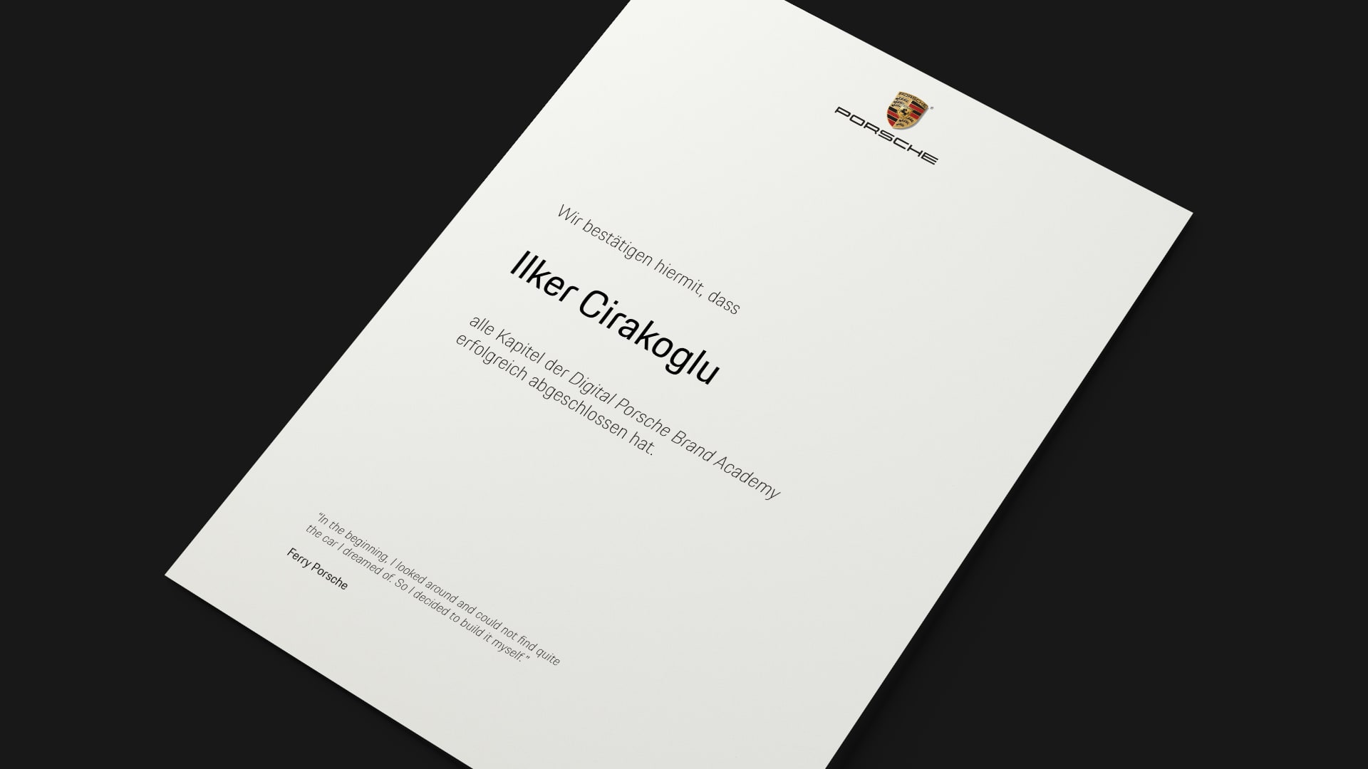 Porsche Brand Academy Certificate